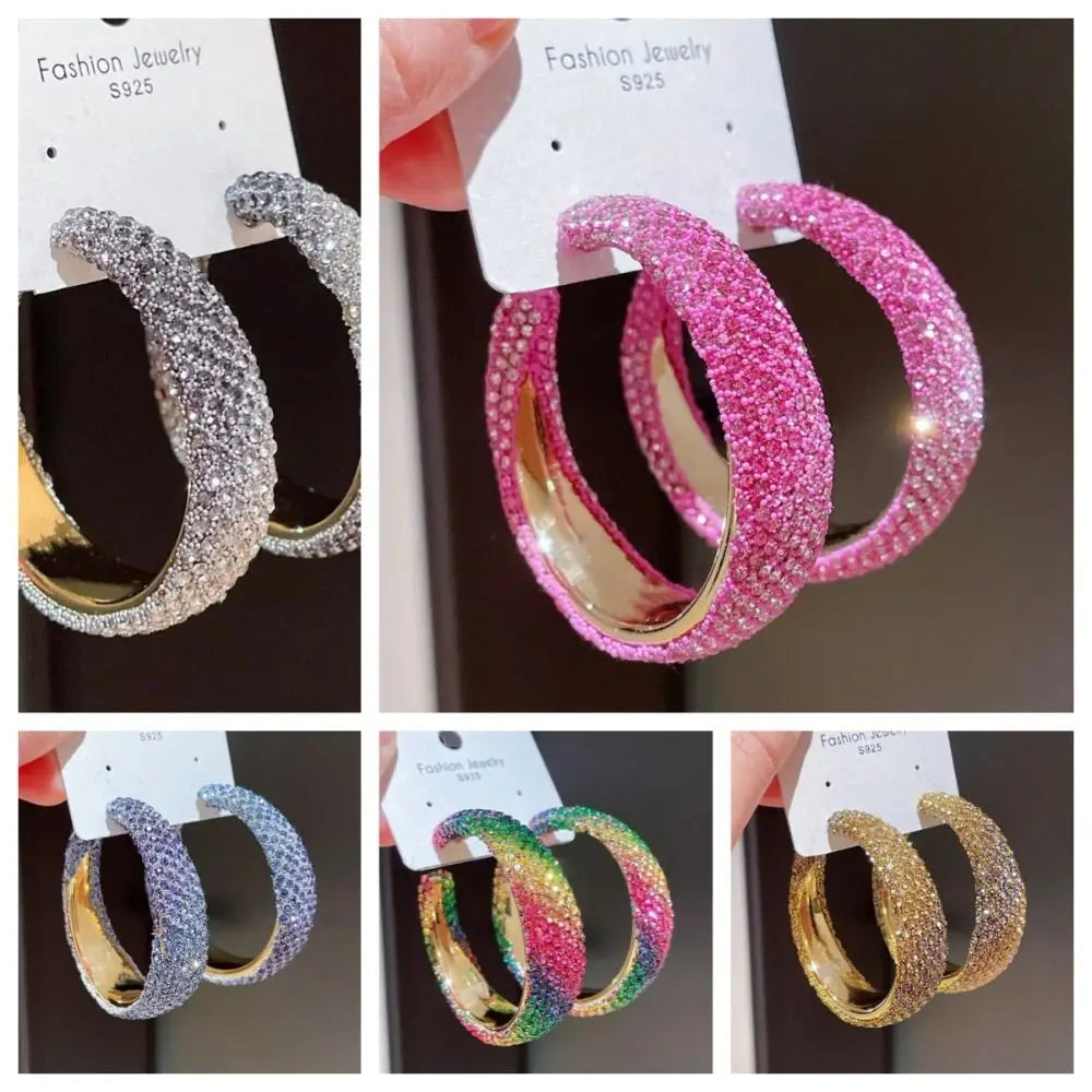 Exaggerate Shiny Rhinestones Big Hoop Earrings Geometric Round Unique Crystal Earrings Jewelry Accessories Jewelry Gifts - She Vibess By C2P