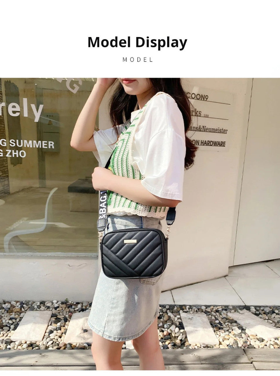 High quality women's PU rolling strip camera bag shoulder bag mobile phone bag casual crossbody bag