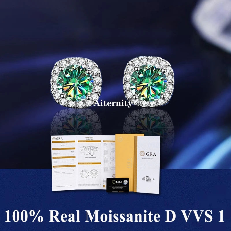 2 GRA Certificates S925 Sterling Silver Stud Earrings For Women And Men 100% Real Moissanite Pass Diamond Test Pen Fine Jewelry - She Vibess By C2P