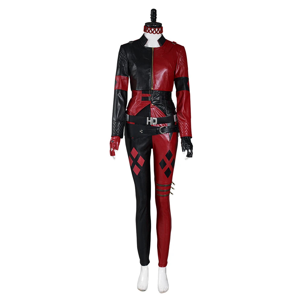 Movie Super Villain Fantasy Female Quinzel Cosplay Costume Black Red Jacket Coat Pants Women Halloween Carnival Disguise Suit-I’m Over 21 - She Vibess By C2P