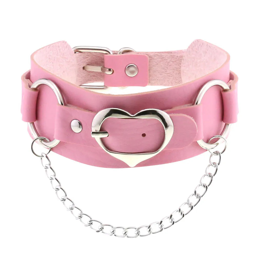 DIEZI Harajuku Pink PU Leather Star Heart Flower Choker Necklace Torques For Women Men Gothic Pink PU Leather -I’m Over 21 - She Vibess By C2P