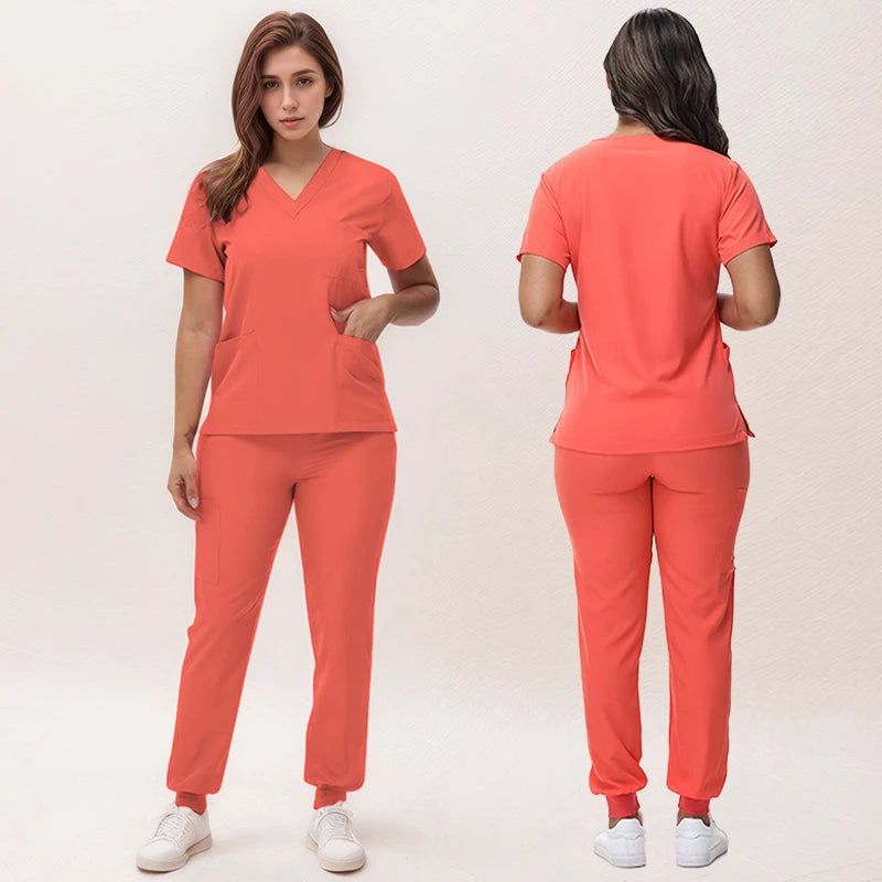 2025 New Nurse Uniforms V-neck Top Jogger Pants Scrub Sets Surgical Workwear Dentist Nursing Suit Hospital Doctor Outfit S21 - She Vibess By C2P