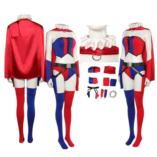 Adult Quinzel Cosplay Costume Women Fantasia Role Play Vest Cloak Shorts Outfits Halloween Carnival Disguise Party Suit-I’m Over 21 - She Vibess By C2P