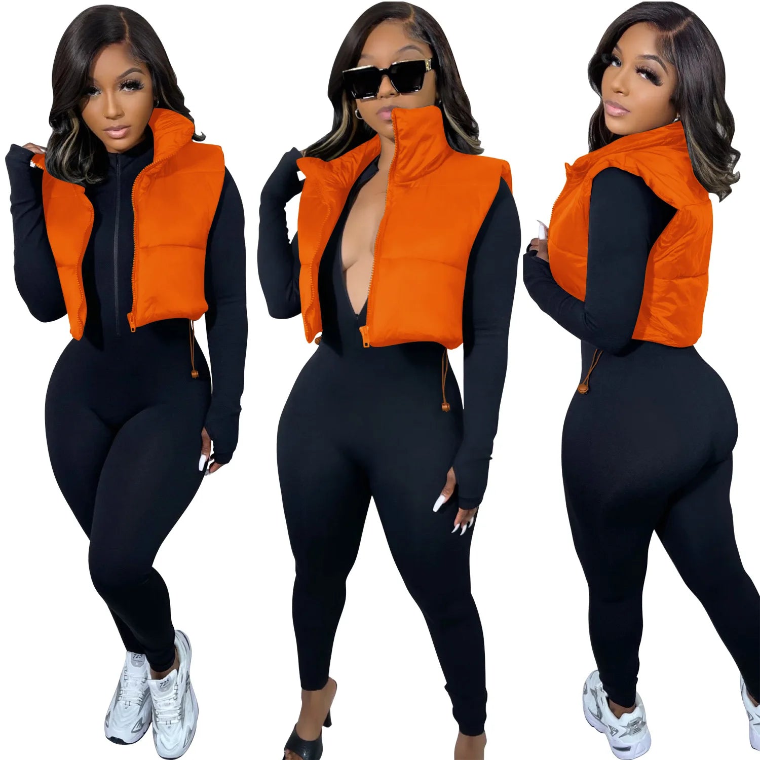 Women's Winter Vest Fashion Faux Leather Padded Jacket Coat Vintage PU Black And White Female Short Waistcoat Chic Clothes Tops - She Vibess By C2P