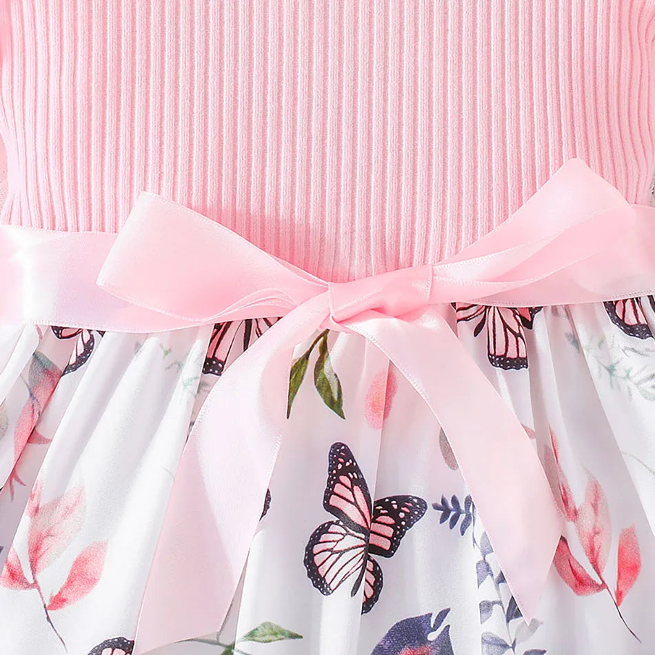 Cute and Comfortable Girls Summer Dress with Butterfly Print and Pitted Stripes Wear Special Occasions Girls Casual Dresses - She Vibess By C2P