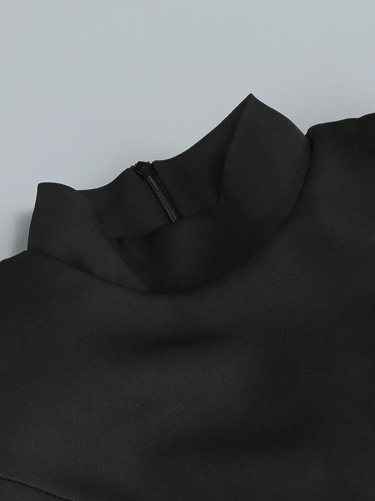 Vestido mini de lujo con cristales y mangas largas, sexy, con cintura brillante y diamantes, corte A, para mujer, color negro, para fiestas de celebridades y noche.