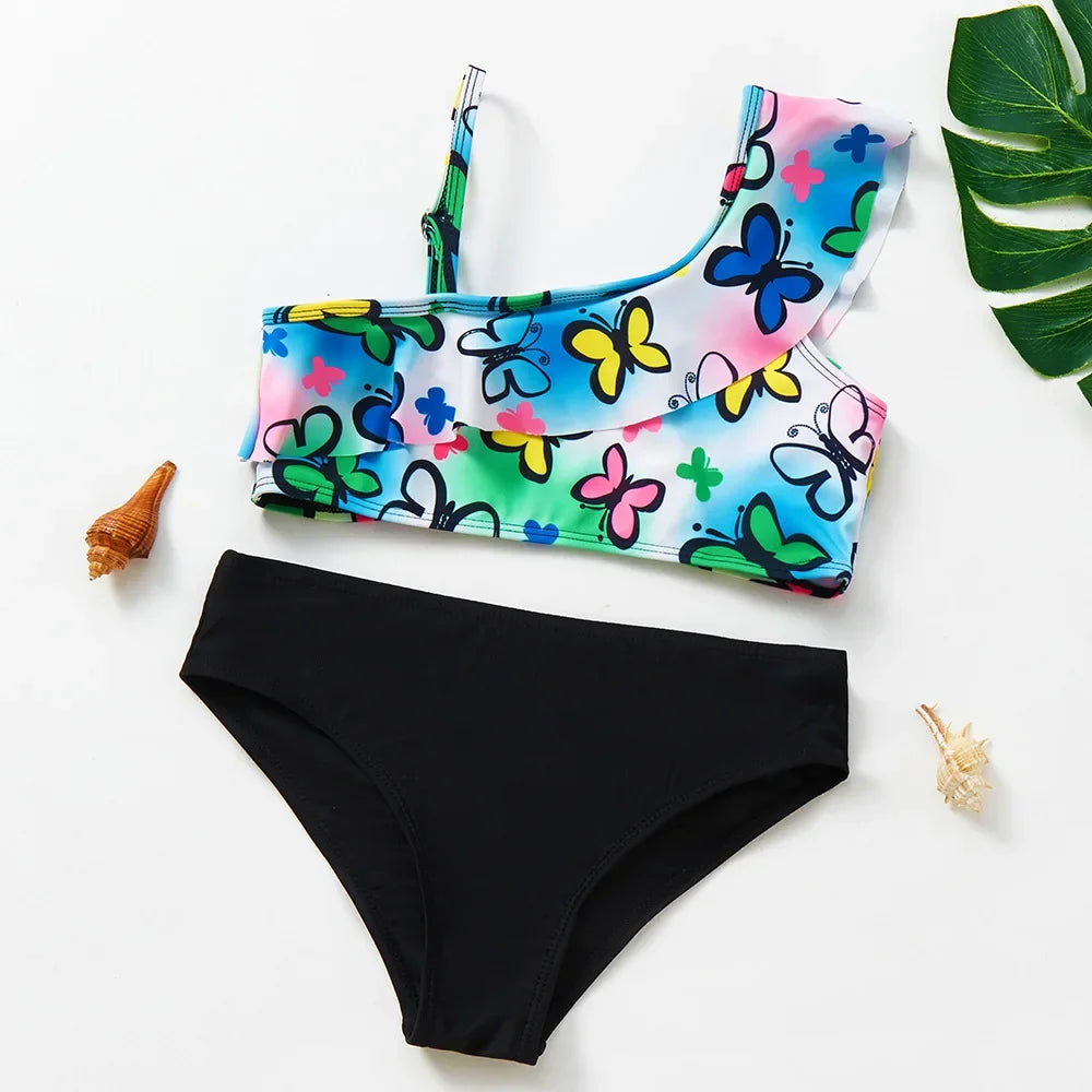 Girls Black Tassel Tankini Swimsuits Summer Beachwear Children Girls Bathing Suits Two-pieces Baby Girls Bikini Swimsuits - She Vibess By C2P