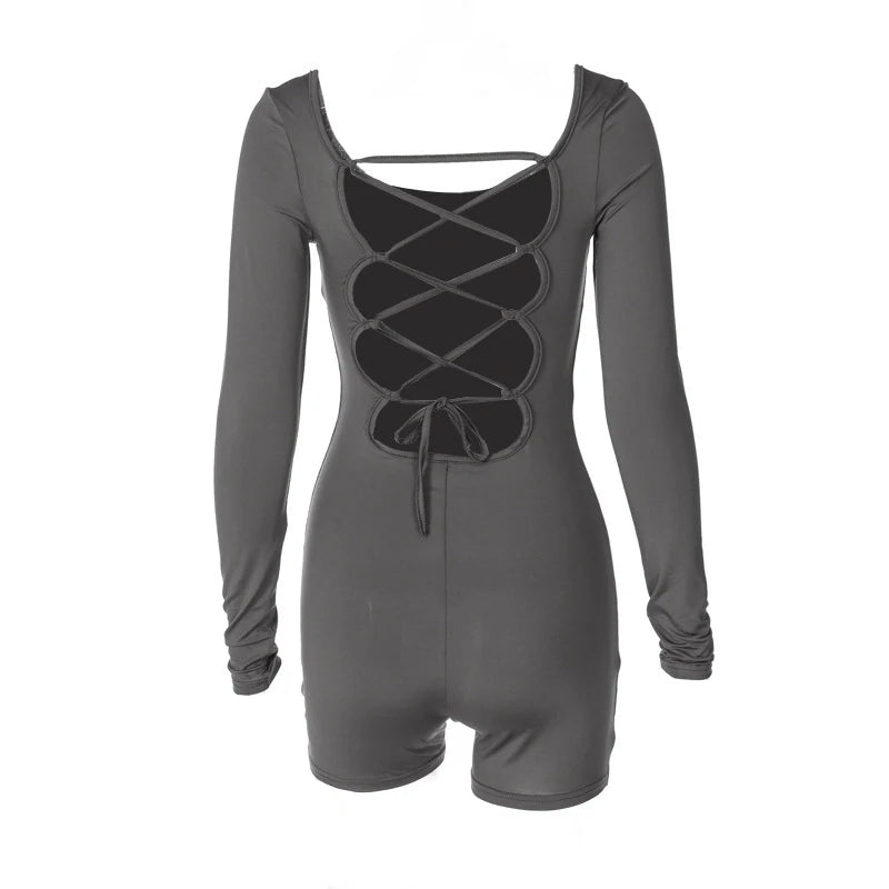 2025 Summer New Sexy Long-Sleeved U-Neck Tethered Straps Backless Butt-Lifting Yoga Jumpsuit Tight Women's Jumpsuit