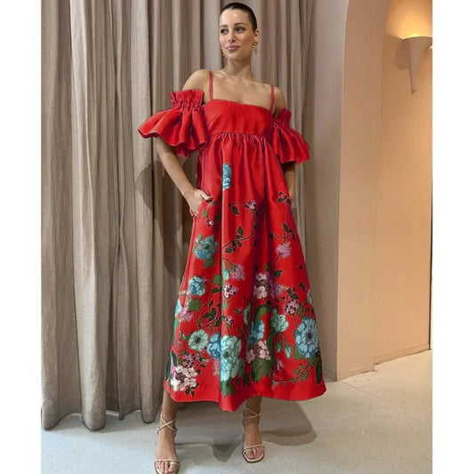 SoleVibe™ 2024 One-Shoulder Vintage Print Dress – Sexy Halter, Hidden Pockets, and Elegant Summer Party Vibes - She Vibess By C2P
