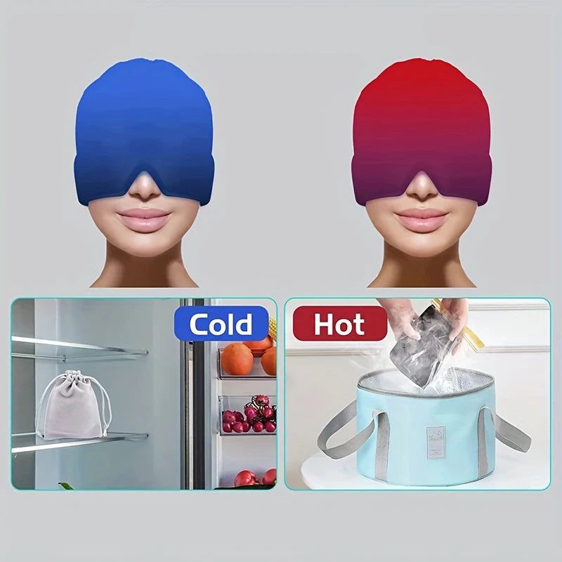 Gel Cold Ice Cap Head Heat Treatment Head Wrap Face Mask Massage Sleep Tool Black and Pink - She Vibess By C2P