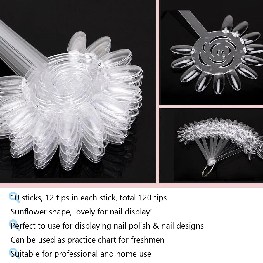 False Natural and Clear Nail Polish, UV Gel Practice Fan Style, Swatch Display Stand, Tips Tools, 10Pcs Set - She Vibess By C2P