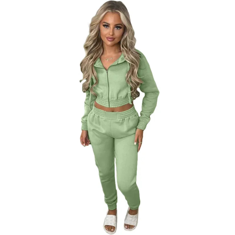 TK6306 Women's Fleece-Lined Sweatshirt Hooded Sporty Casual Suit Cross-Border European And American Style Clothing - She Vibess By C2P