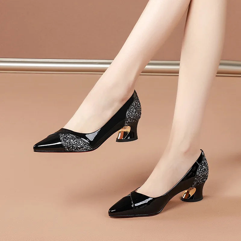 Woman Pumps Elegant Medium Heel Women Shoes Fashion Elegant Shallow Pointed Toe Dress Office Shoe Wedding Bride Loafers Footwear