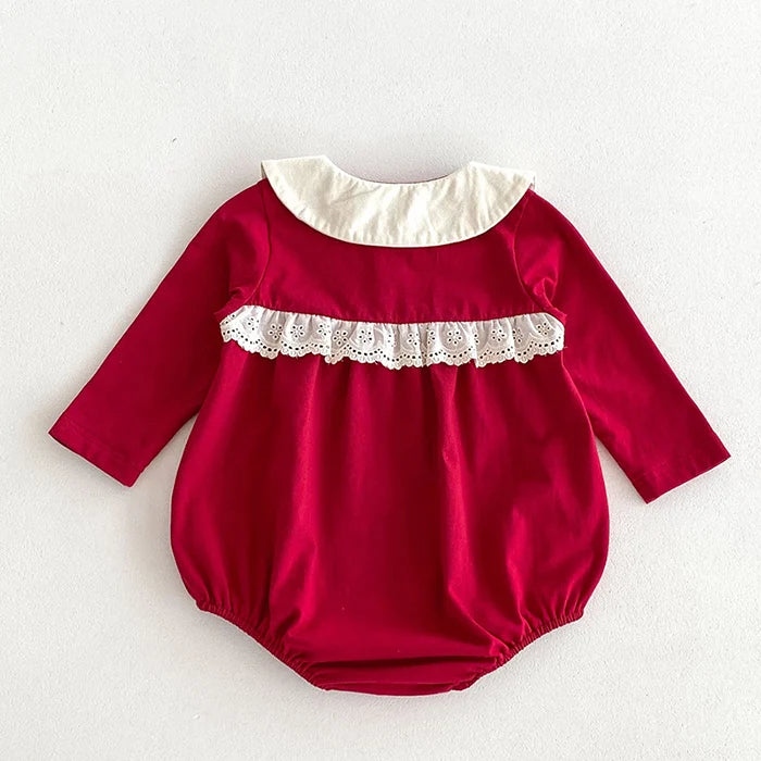 2024 New Autumn Christmas Newborn Baby Girls Long Sleeved Cotton Splicing Infant Baby Jumpsuit 0-24M Children Clothes - She Vibess By C2P