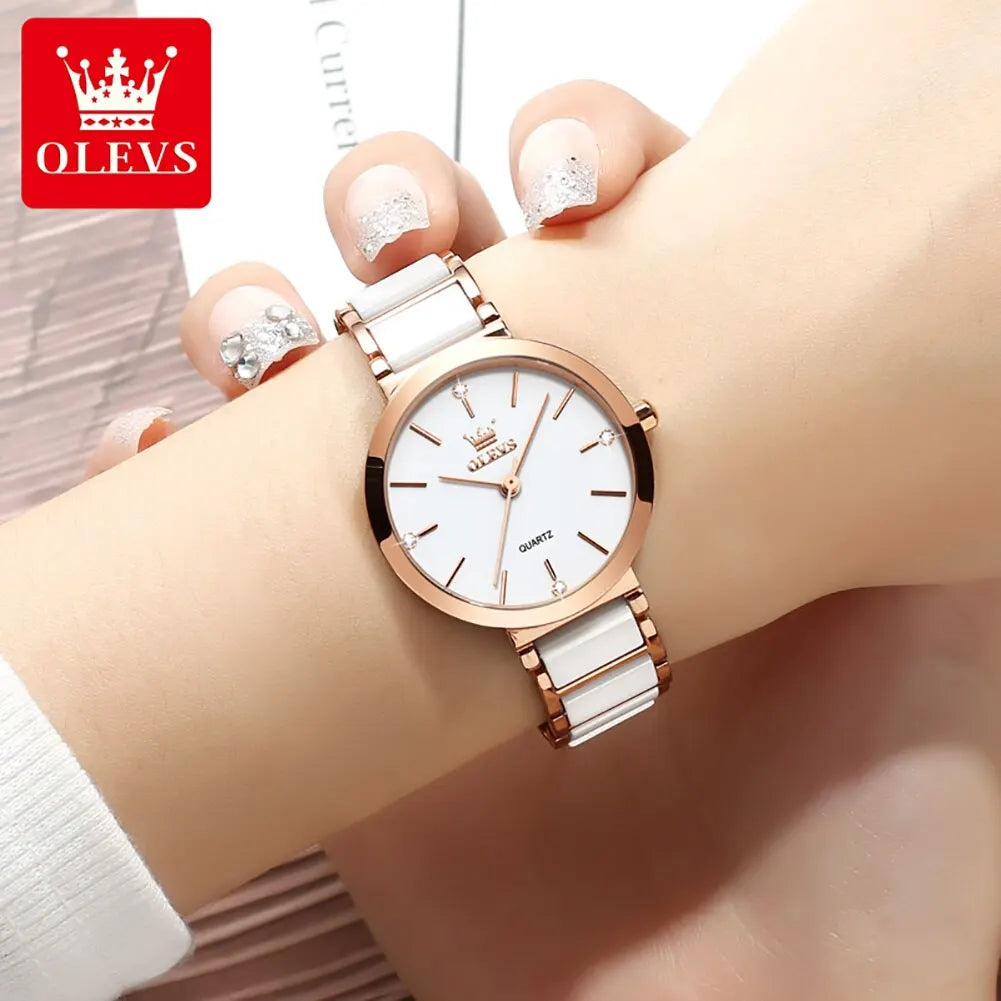 OLEVS Fashion Women Watches Relogio Feminino Luxury Rose Gold Watch Ladies Quartz Wrist Watch Ceramic Strap Clock Reloj Mujer - She Vibess By C2P