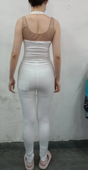 Women's jumpsuit 2025 summer new sleeveless new fashionable hollow camisole buckle comparison mesh tight jumpsuit - She Vibess By C2P
