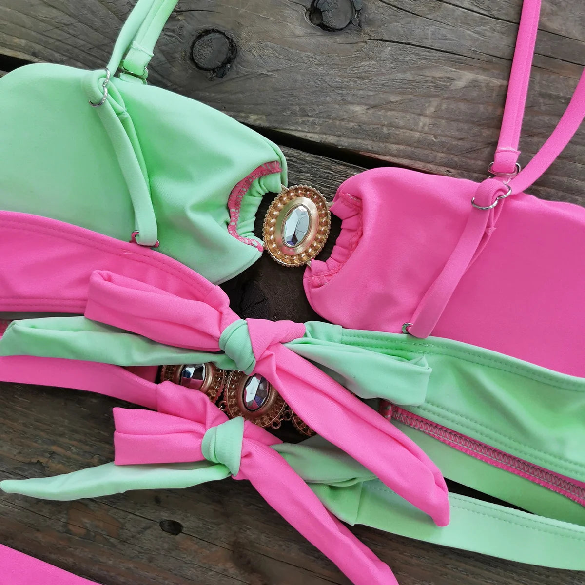 2024 Sexy Rhinestones Brazilian Bikini Woman Swimsuits Crystal Swimwear Bandeau Bikini Thong Biquini Swim Suits Beachwear - She Vibess By C2P