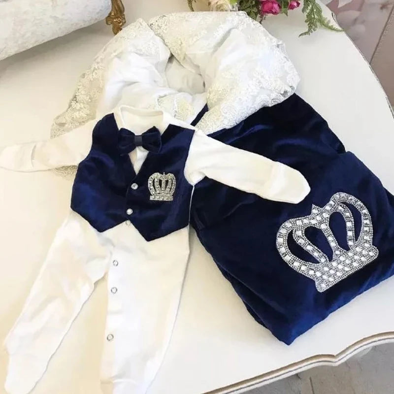 Velvet Newborn Baby Boy Outfits Blazer Vest Kids Clothing Cotton Infant Products Body Suit Shirt Pants Mittens Receiving Blanket - She Vibess By C2P