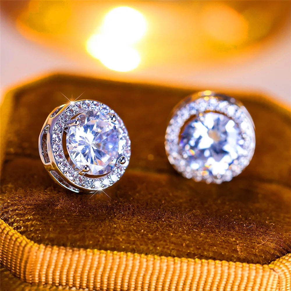 Luxury Female Crystal Purple Blue Green Round Stud Earrings Silver Color Wedding Jewelry For Women - She Vibess By C2P