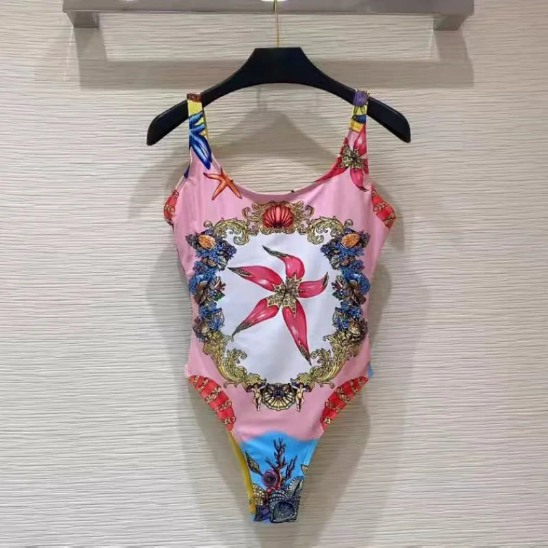 Fashion Design Bikini Sets Women's Gold Flower Pattern Swimsuits Designer Brand Women's Sexy Swimwear Backless Beach Swimsuits - She Vibess By C2P