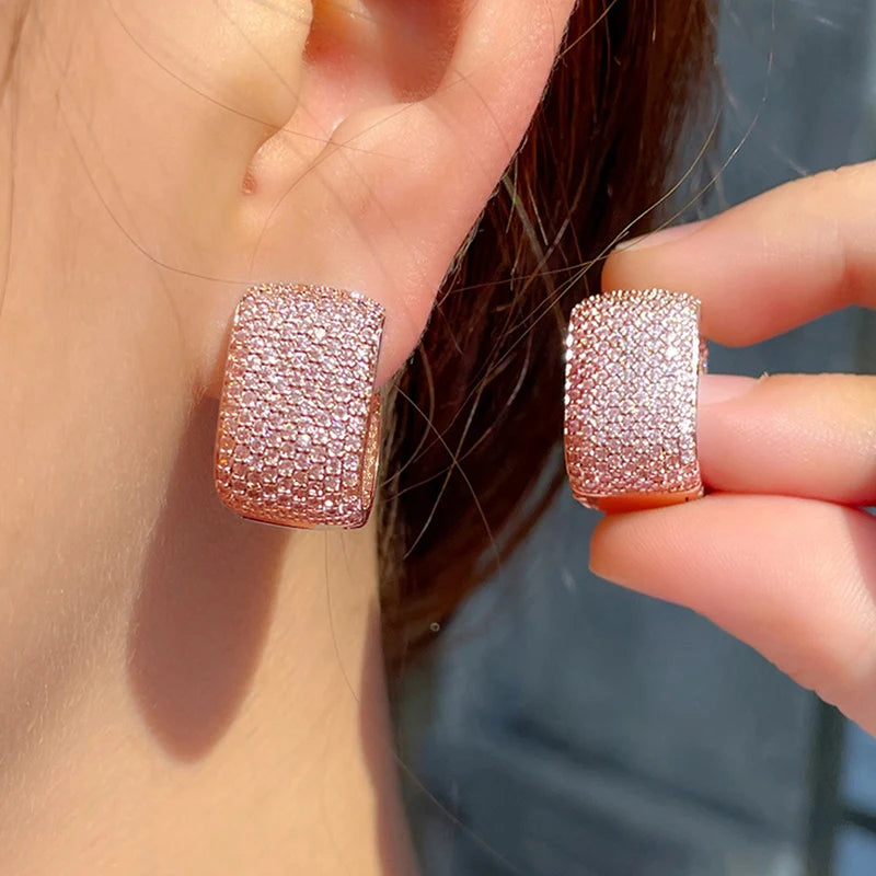 Huitan Full Cubic Zirconia Hoop Earrings for Women Bling Bling Temperament Female Ear Accessories Luxury Bridal Wedding Jewelry - She Vibess By C2P