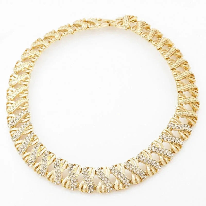 Fashion 18k Gold Plated Jewelry Set Dubai African Choker Necklace Earrings Rings Wedding Bridal Jewelry Sets for Women