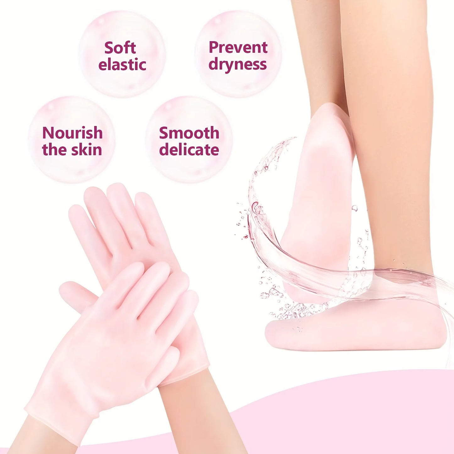 Silicone Skin Care 3-Piece Set - Reusable Moisturizing Mask Set, Gloves, Socks - For Face, Hands and Feet Dry, Cracked Skin, Set - She Vibess By C2P