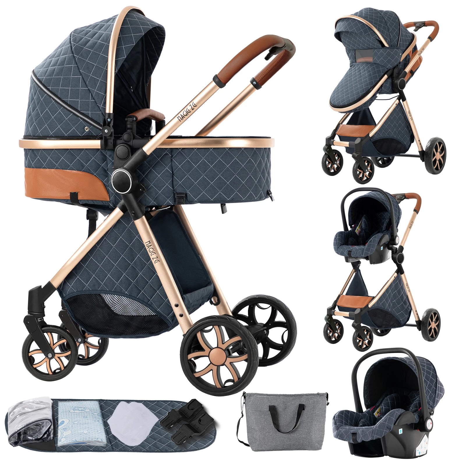 Lightweight Baby Stroller 3 in 1 Newborns Travel System Prams Multifunctional High Landscape Baby 4 IN 1 Strollers with Isofix - She Vibess By C2P
