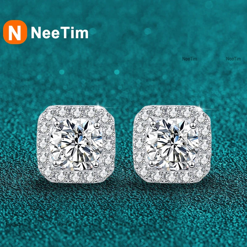 Neetim Real 0.5-1 Carat D Color Moissanite Stud Earrings For Women 100% 925 Sterling Silver Sparkling Earring Wedding Jewelry - She Vibess By C2P