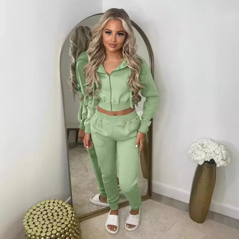 TK6306 Women's Fleece-Lined Sweatshirt Hooded Sporty Casual Suit Cross-Border European And American Style Clothing - She Vibess By C2P