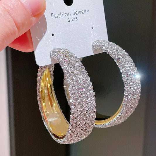 Exaggerate Shiny Rhinestones Big Hoop Earrings Geometric Round Unique Crystal Earrings Jewelry Accessories Jewelry Gifts - She Vibess By C2P