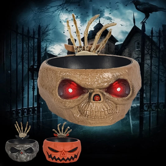 Halloween Candy Dishes Skeleton with LED and Sound Electric Fruit Bowl Ornament