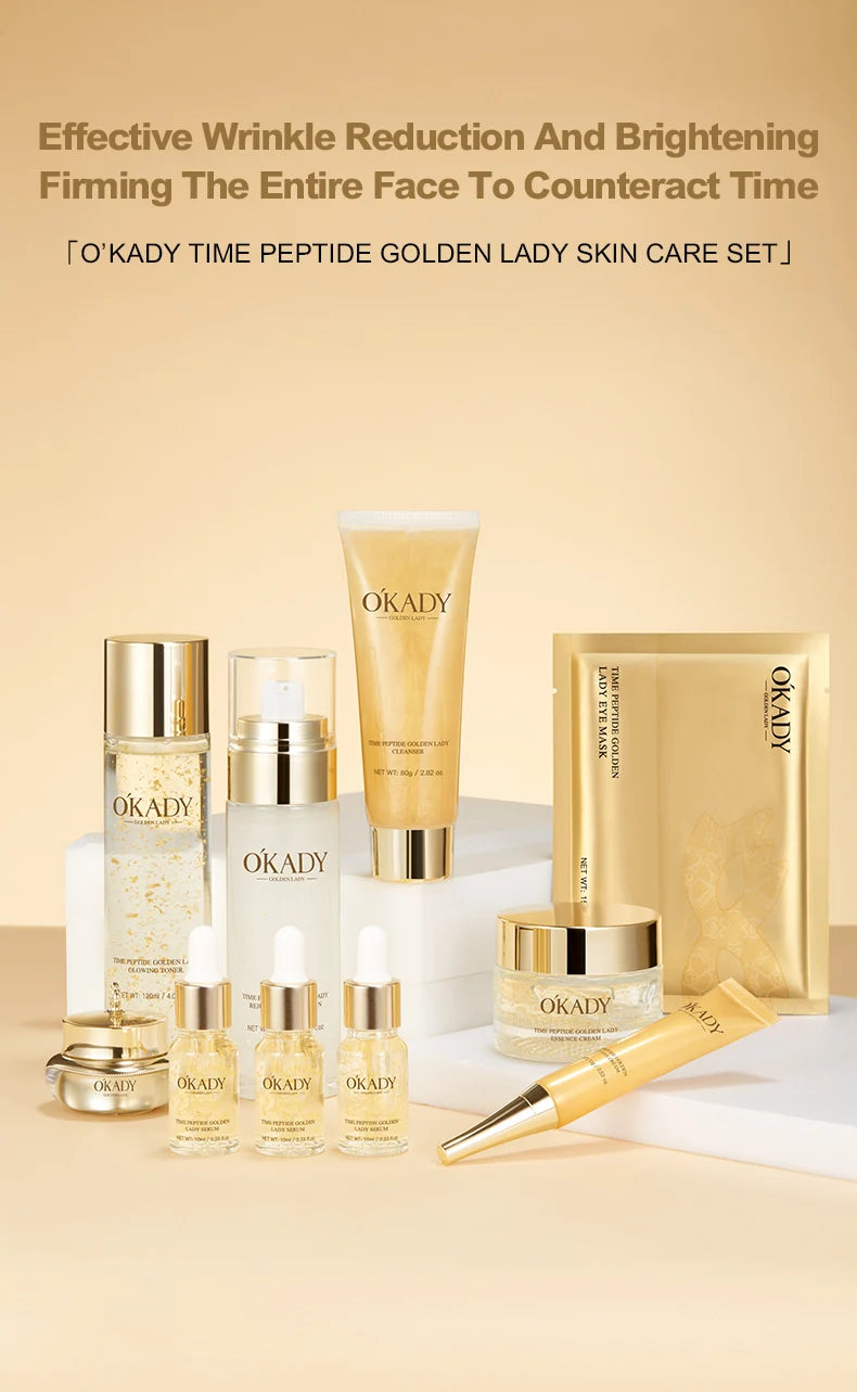 OKADY Skin Care Set Anti Aging Skin 10-piece Daily Care Routine Kit With Vitamin C Peptides Facial Cleanser Eye Mask Toner Serum - She Vibess By C2P