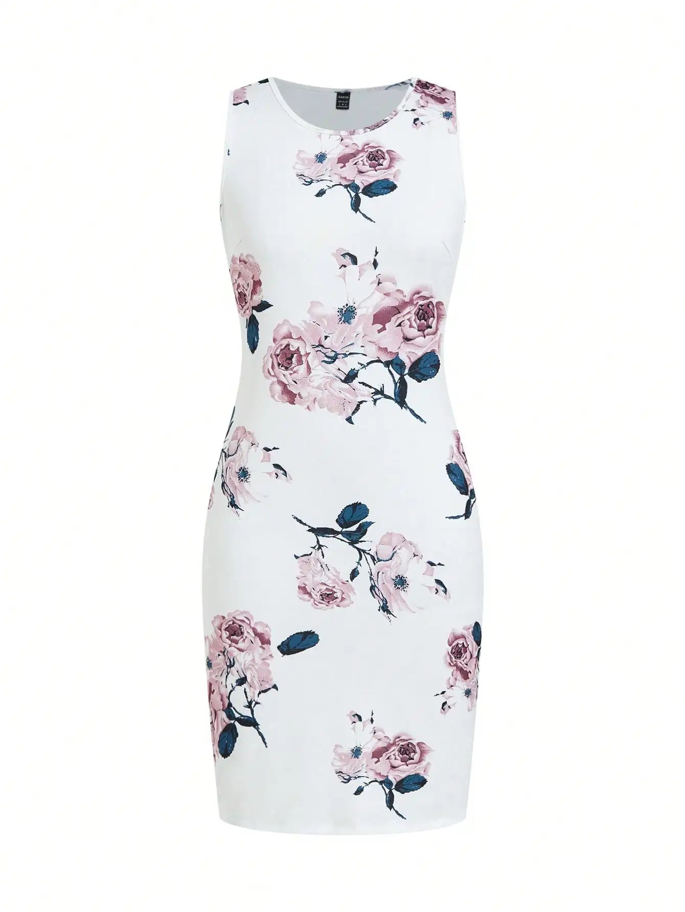 2-Piece Women's Floral Print Bodycon Dress with Pink 3/4 Sleeve Cardigan Set