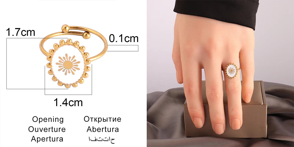 Stainless Steel Rings Open Rings For Women Rings Wide Ring Colorful Geometry Chain Female Rings Jewelry Party Gift Wholesale - She Vibess By C2P