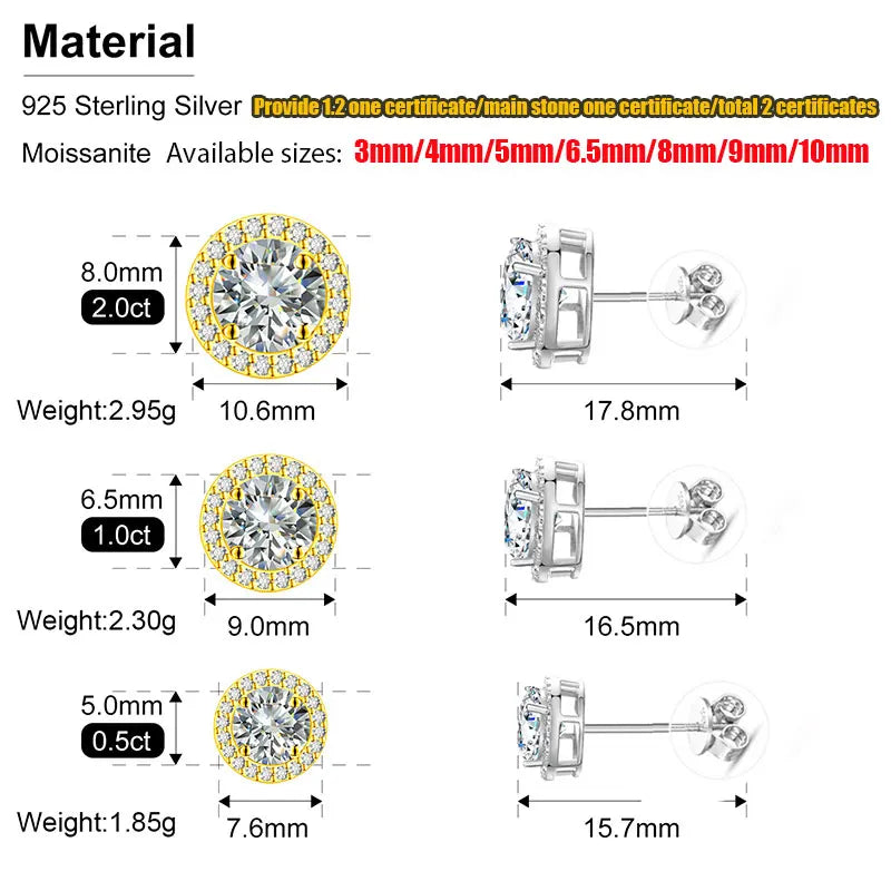 TUHE Unisex VVS1 Moissanite Women Earrings 925 Silver Fine Jewelry Earings 3MM/4MM/5MM Silver 925 Fashion Earrings Women Gift - She Vibess By C2P