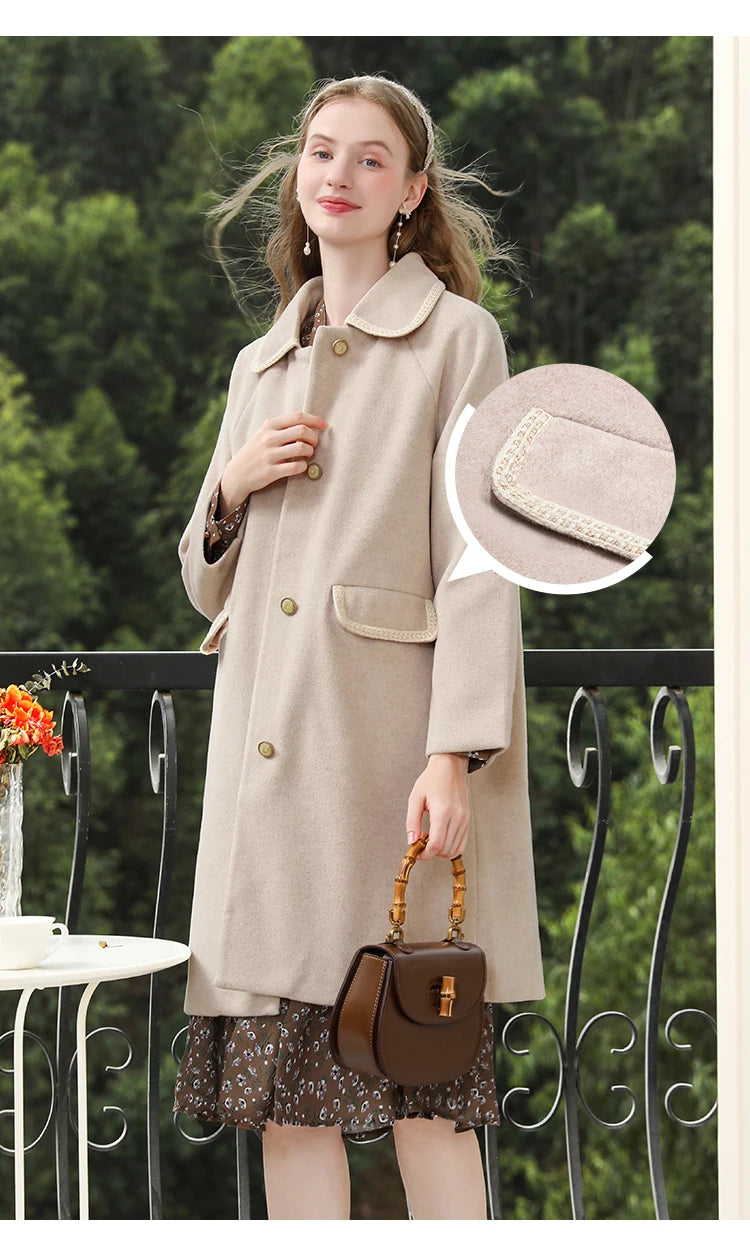 I BELIEVE YOU  Fall Clothes 2024 Women Apricot Color Long Styles Woolen Coat Turn-down Collar Office Lady Jackets CMN235377A - She Vibess By C2P