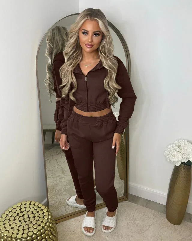 TK6306 Women's Fleece-Lined Sweatshirt Hooded Sporty Casual Suit Cross-Border European And American Style Clothing - She Vibess By C2P