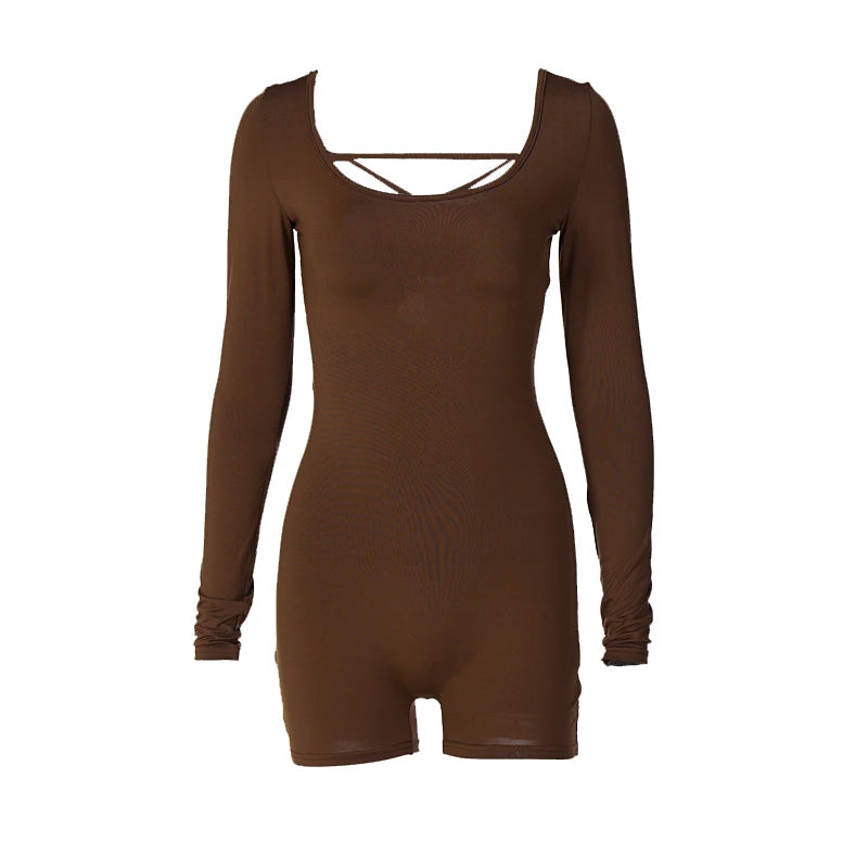 2025 Summer New Sexy Long-Sleeved U-Neck Tethered Straps Backless Butt-Lifting Yoga Jumpsuit Tight Women's Jumpsuit