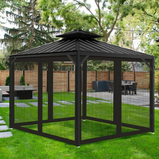 10' x 12' Outdoor Mesh Netting Screen 4-Panel Sidewall with Zipper Gazebo Universal Replacement Mosquito Netting - She Vibess By C2P