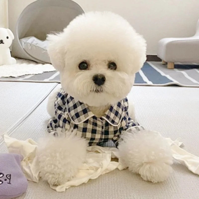 Soft Warm Dog Pajamas Summer Pet Household Clothes Fashion Puppy Shirt Coat Cute Plaid Shirt Pet Jacket Chihuahua Poodle Clothes
