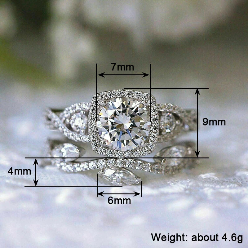 Huitan 2 Pcs/Set Cincin Wanita Gaya Segar Warna Perak Aksesoris untuk Pernikahan Ulang Tahun Perhiasan Estetik Hadiah Bertatahkan CZ Mengkilap