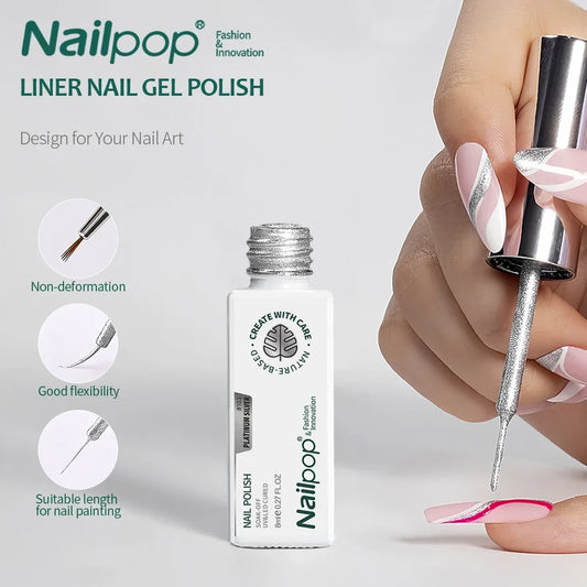 NAILPOP Gel Nail Polish Liner 8ML 5 Colors Nail Art Paint Gel for French Tips Swirls DIY Manicure Soak Off UV Cure with Brush - She Vibess By C2P