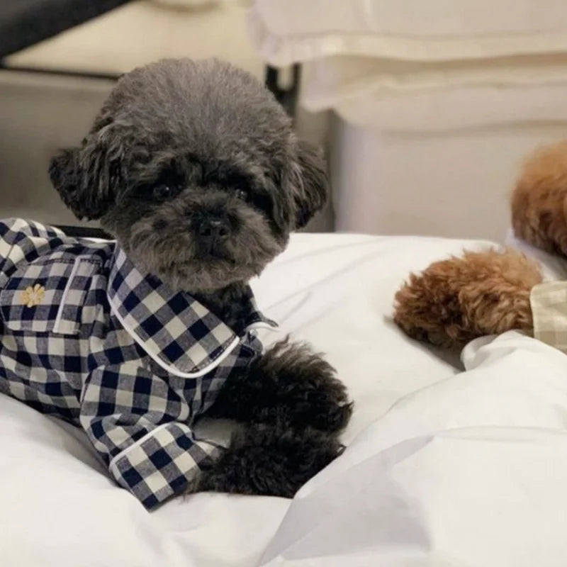 Soft Warm Dog Pajamas Summer Pet Household Clothes Fashion Puppy Shirt Coat Cute Plaid Shirt Pet Jacket Chihuahua Poodle Clothes