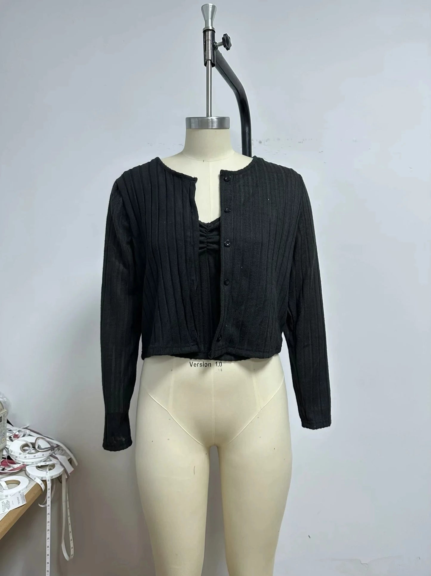 Womens Solid Button Front Jacket & Bodycon Dress