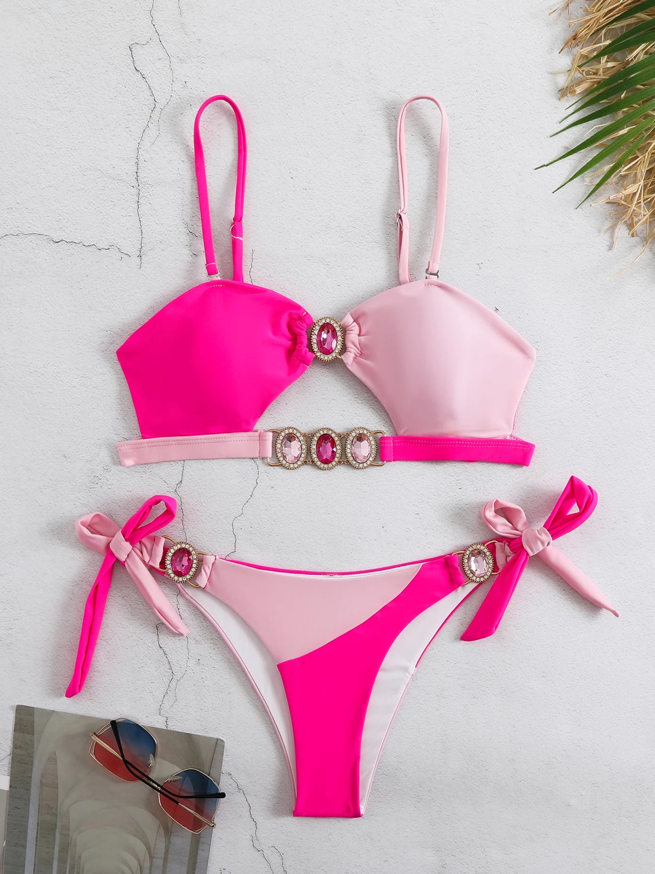 2024 Sexy Rhinestones Brazilian Bikini Woman Swimsuits Crystal Swimwear Bandeau Bikini Thong Biquini Swim Suits Beachwear - She Vibess By C2P