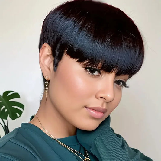 Short Pixie Cut Wig Human Hair For Women Machine Made Wigs With Bangs Brazilian Human Hair Wigs Cheap Pixie Cut WigsOn Sale - She Vibess By C2P