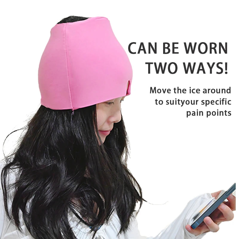 Gel Cold Ice Cap Head Heat Treatment Head Wrap Face Mask Massage Sleep Tool Black and Pink - She Vibess By C2P