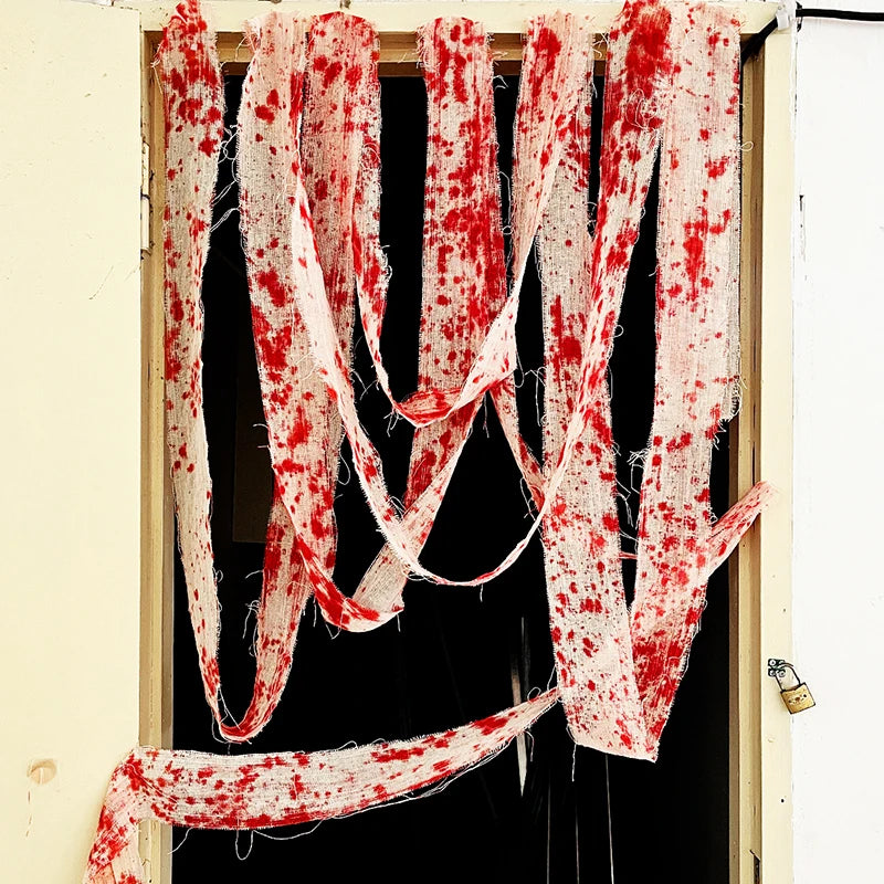 3/5m Halloween Bloody Cloth Strips Blood Gauze Bandage Haunted House Secret Room Horror Party Halloween Scene Decoration Props - She Vibess By C2P