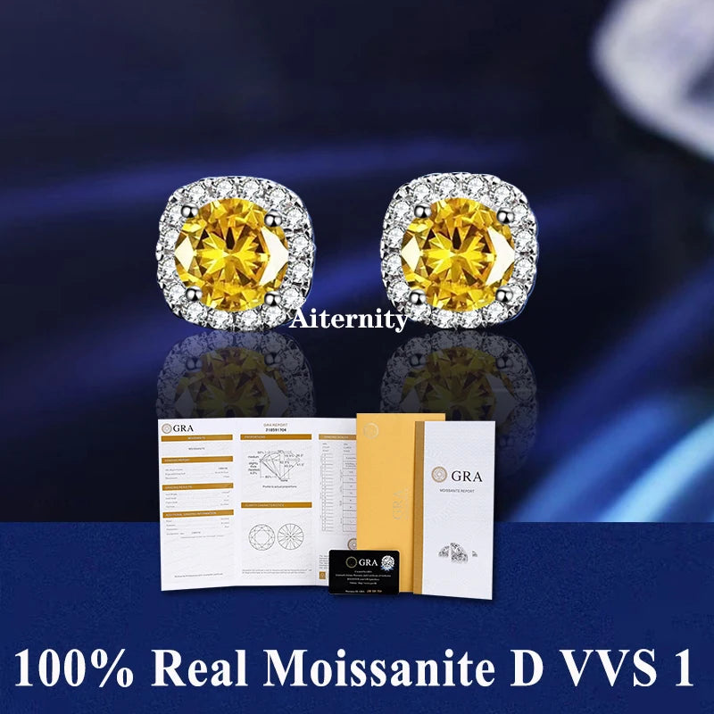 2 GRA Certificates S925 Sterling Silver Stud Earrings For Women And Men 100% Real Moissanite Pass Diamond Test Pen Fine Jewelry - She Vibess By C2P